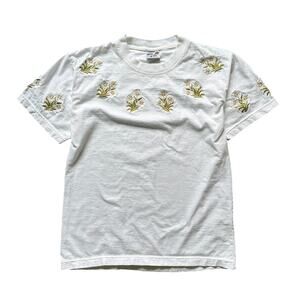 Swiss Alp Fantasy Embroidered Edelweiss Cotton T-Shirt S